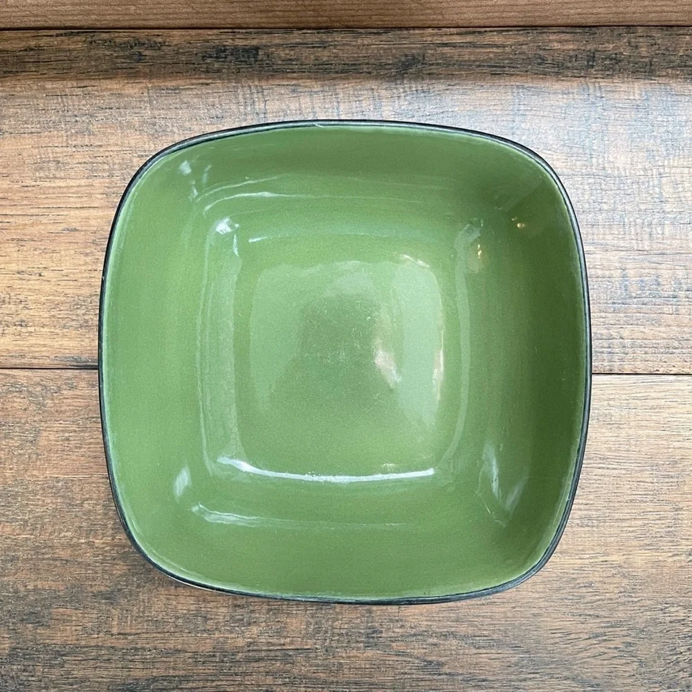 Green and Black Glazed Stoneware Bowl